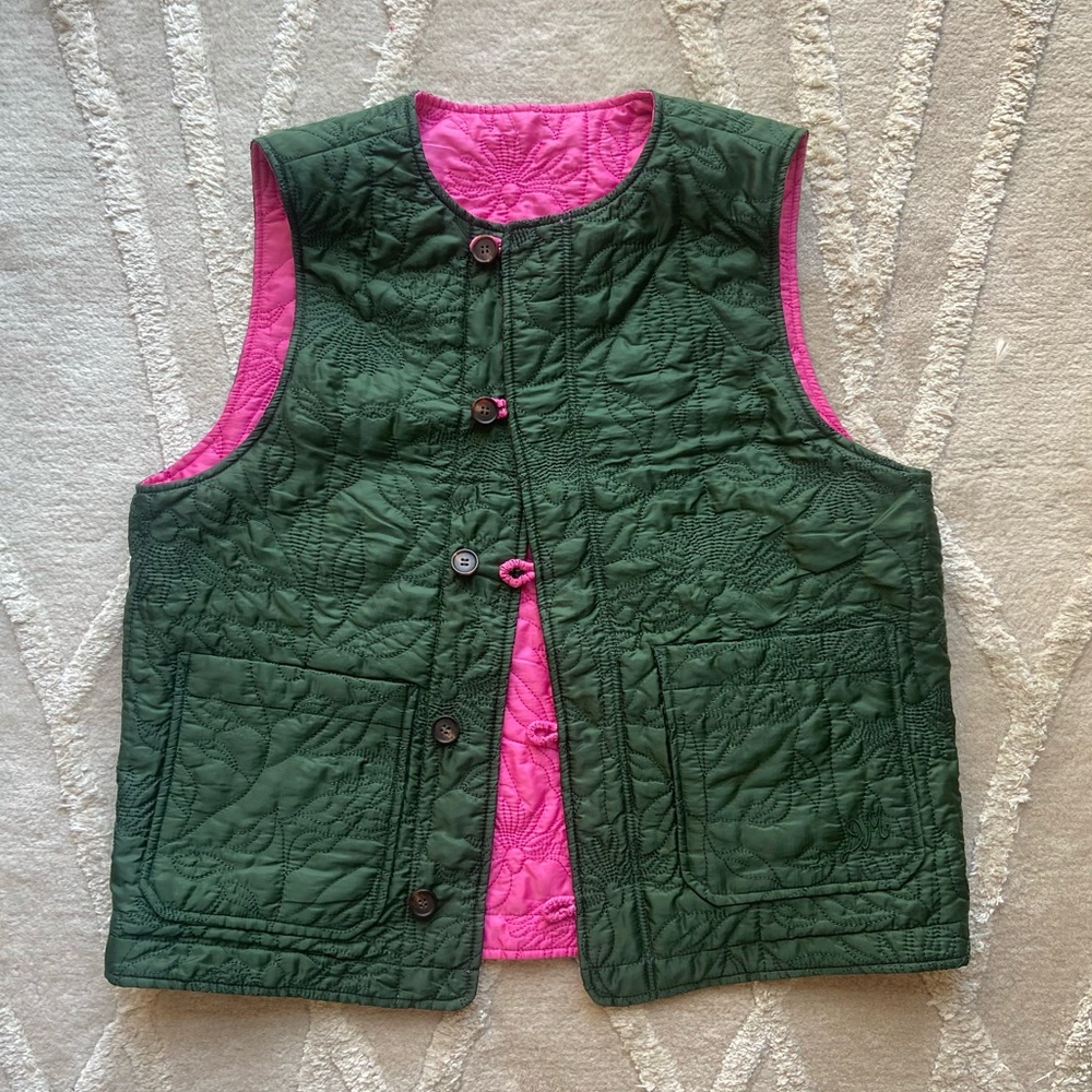 Reversible Green and Pink Quilted Vest